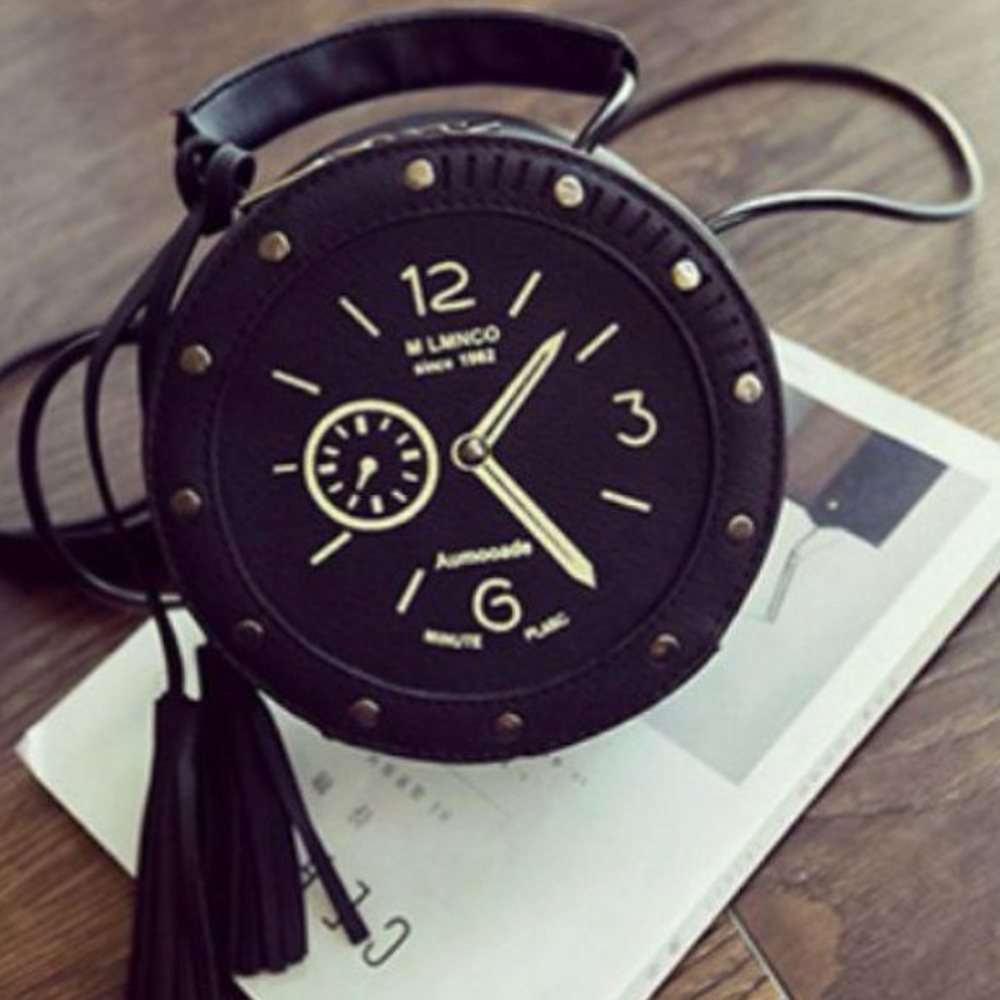 LMNCO Round Clock Face Handbag Compass Watch Fun Purse NEW - Picture 2 of 2